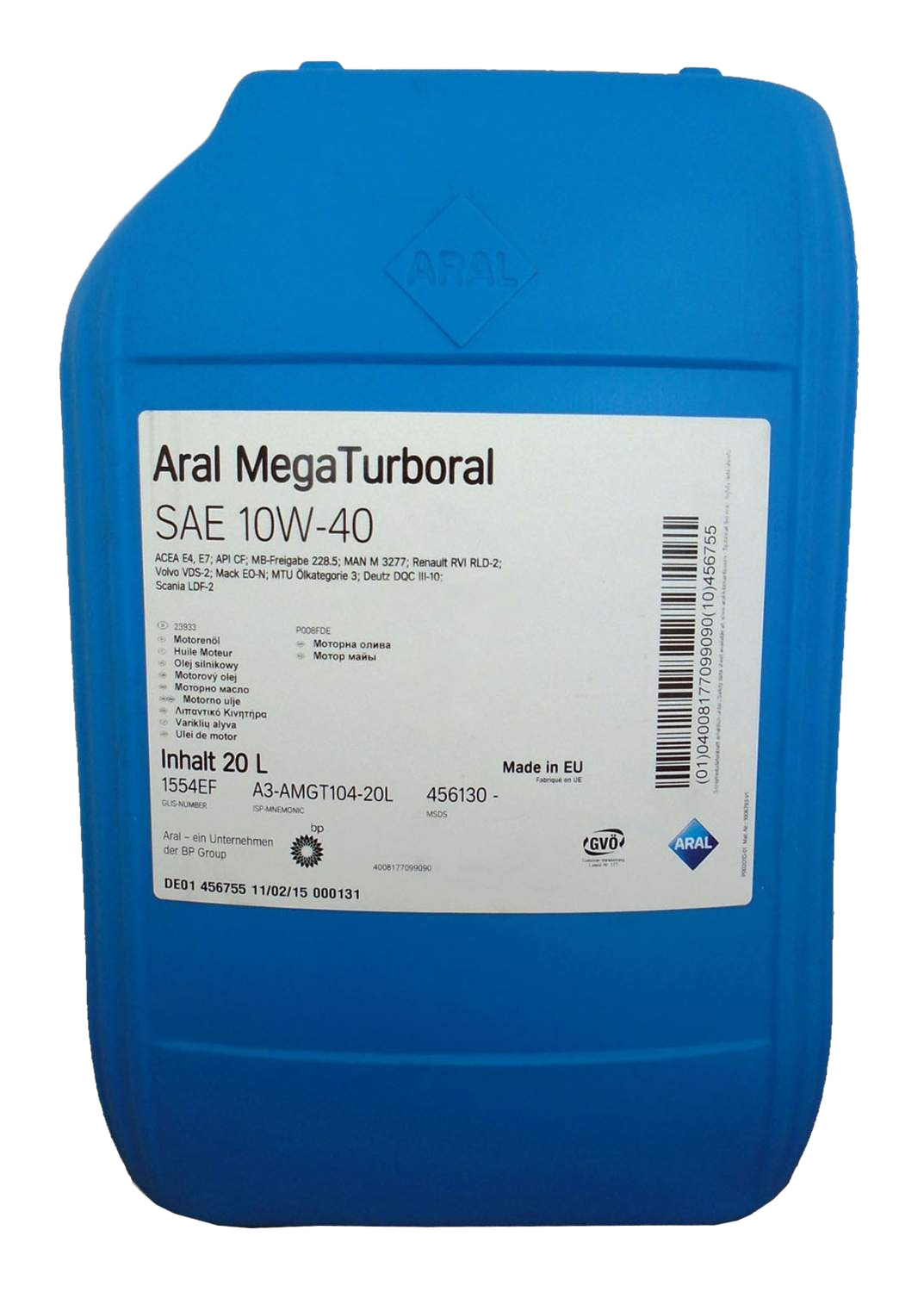 Моторное масло Aral MegaTurboral 10W-40, 20л (ARAL: 13932)